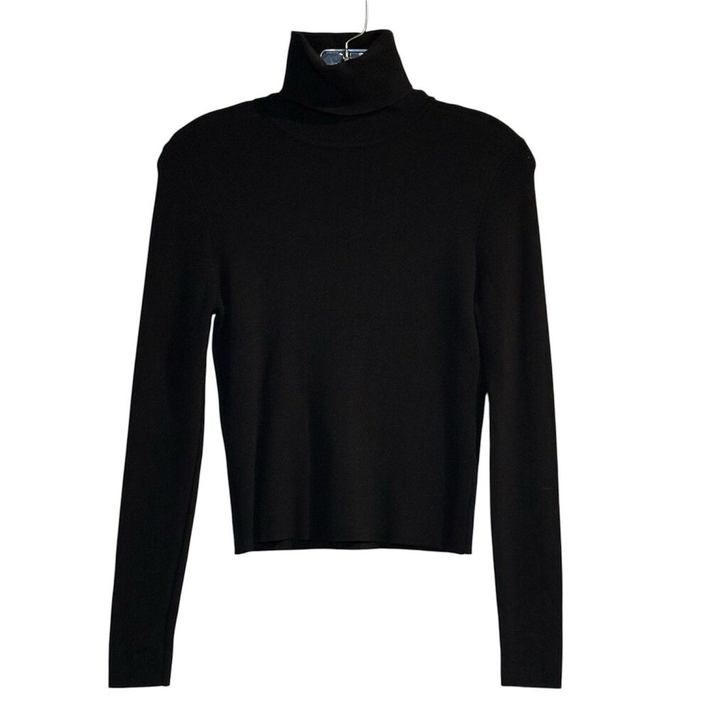 Zara Womens Ribbed Turtleneck Crop Sweater Black XL Fitted Balletcore Girl